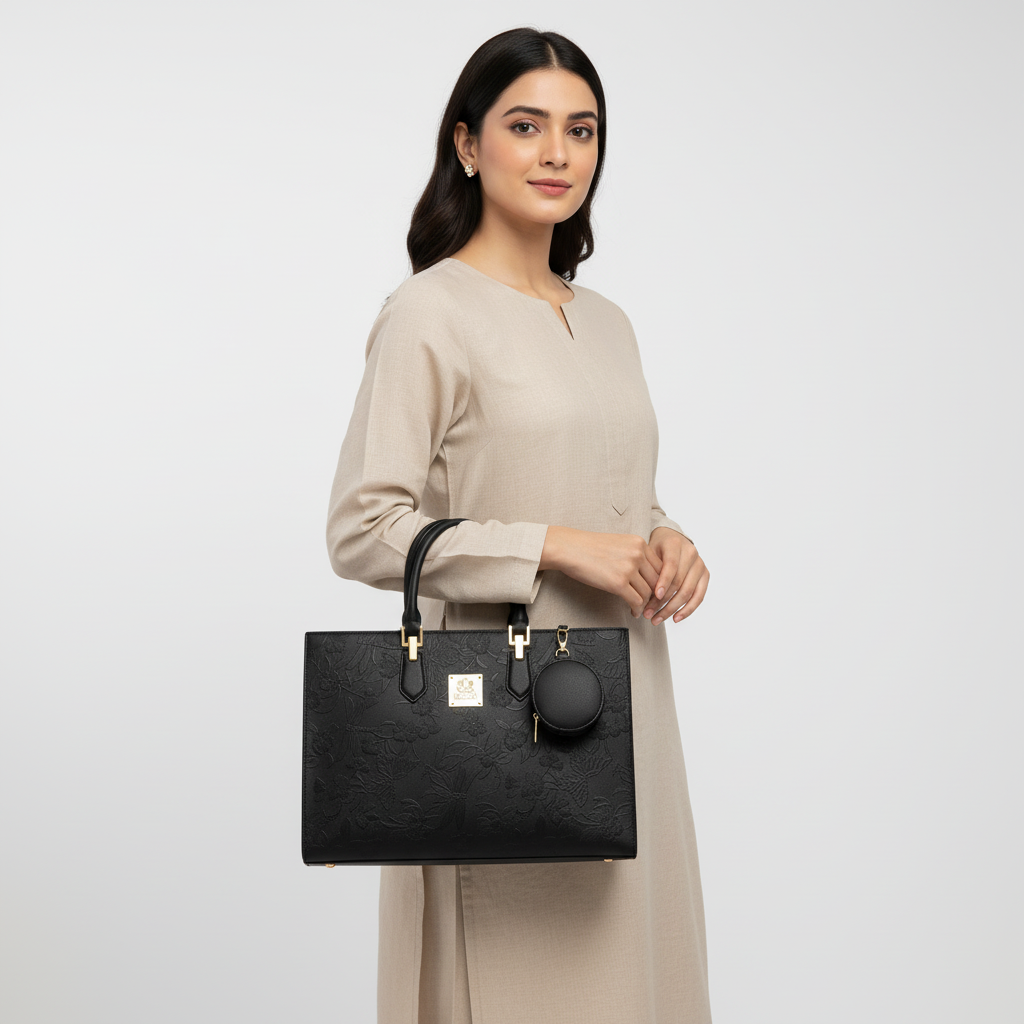 Luxury Black Floral Handbag