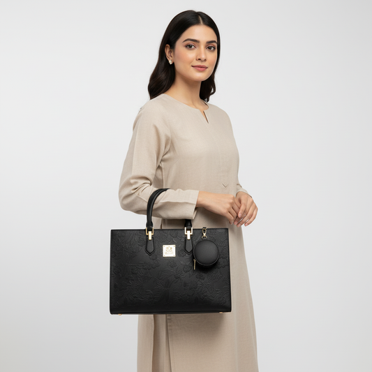 Luxury Black Floral Handbag
