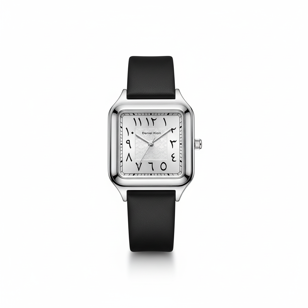 black square dial arabic numeral watch