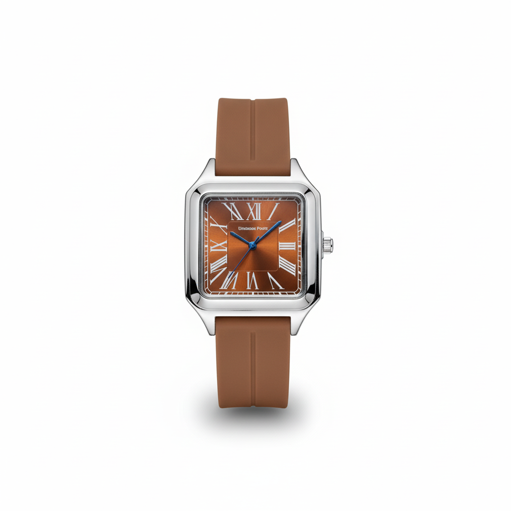 brown square dial roman numeral watch