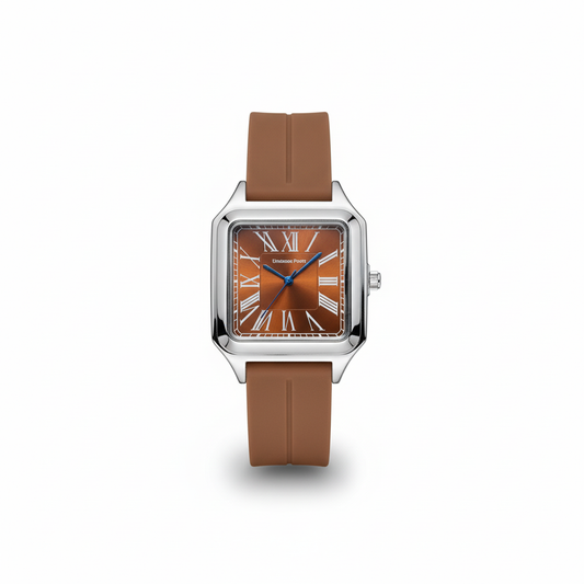 brown square dial roman numeral watch
