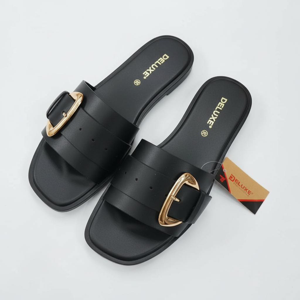 Black Buckle Slippers