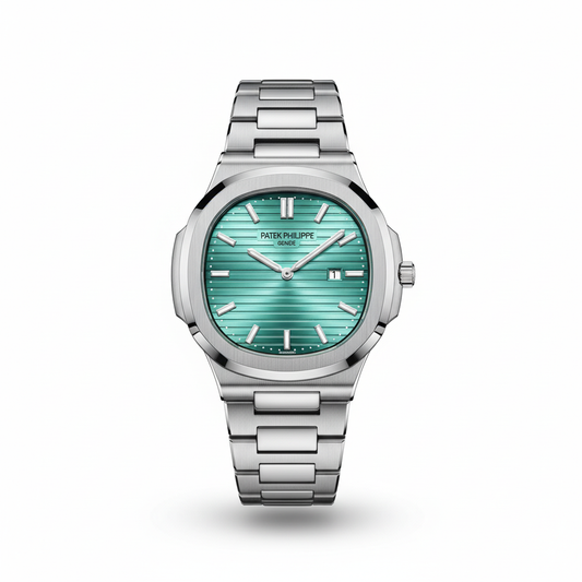 emerald green dial silver steel luxury watch for men