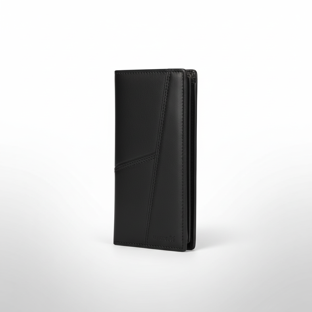 Black men long wallet with slim leather design
