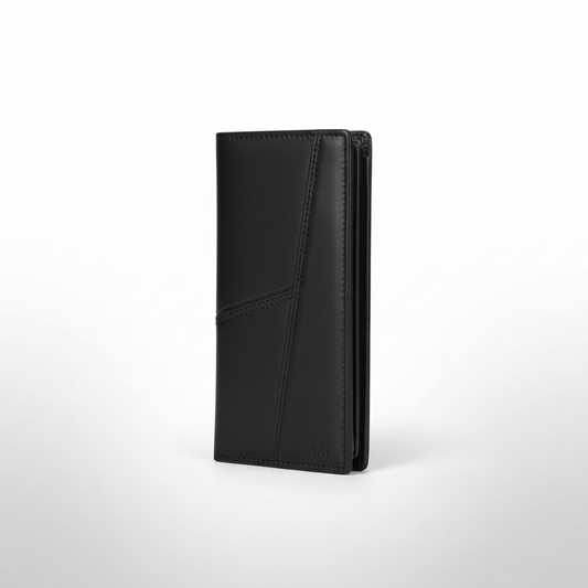 Black men long wallet with slim leather design
