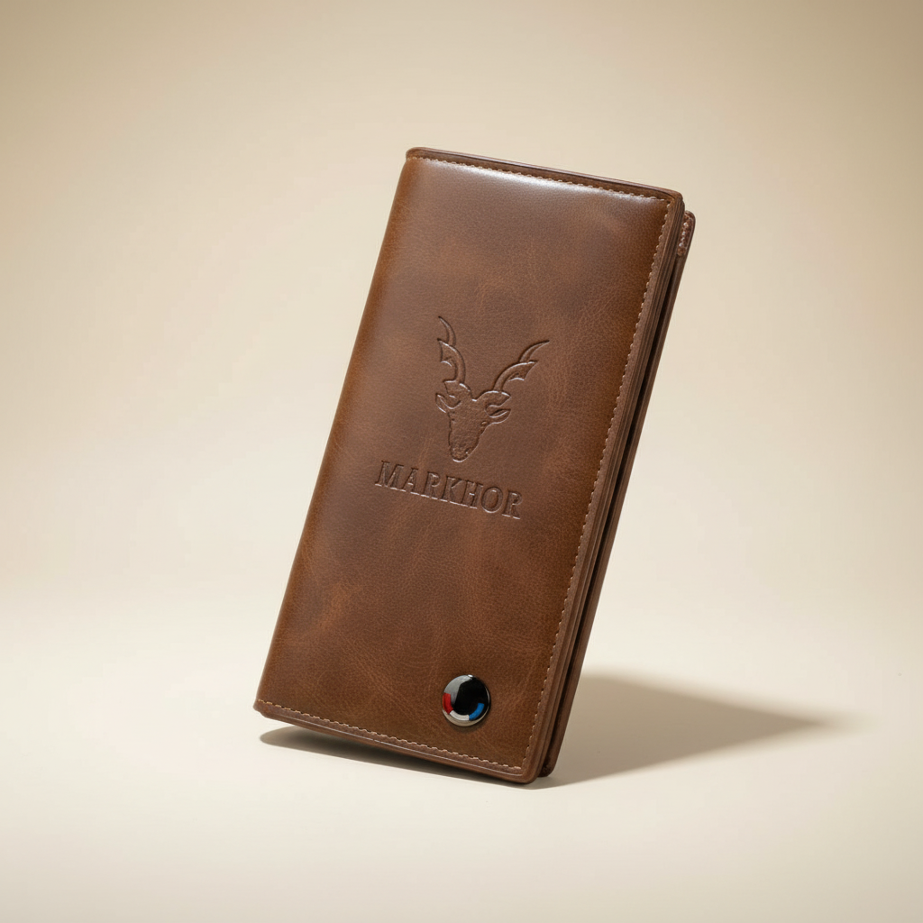 Brown men long wallet leather design
