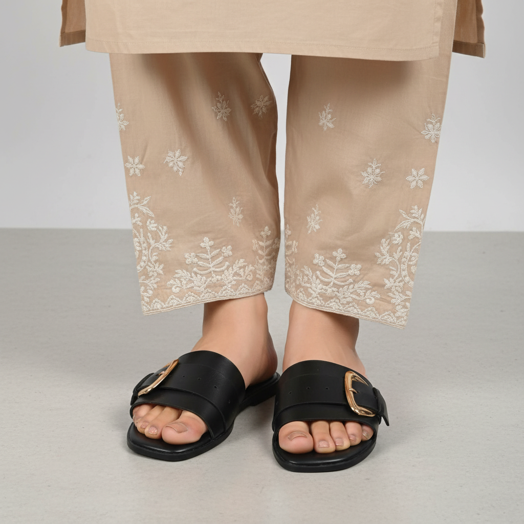 Black Buckle Slippers