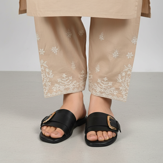 Black Buckle Slippers