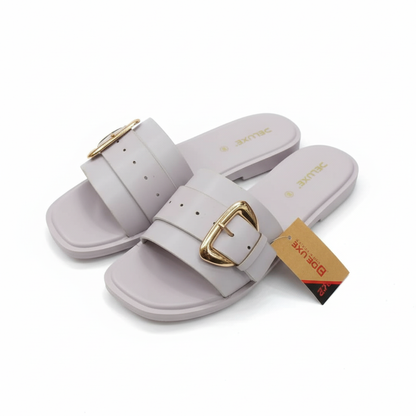 Light Grey Buckle Slippers