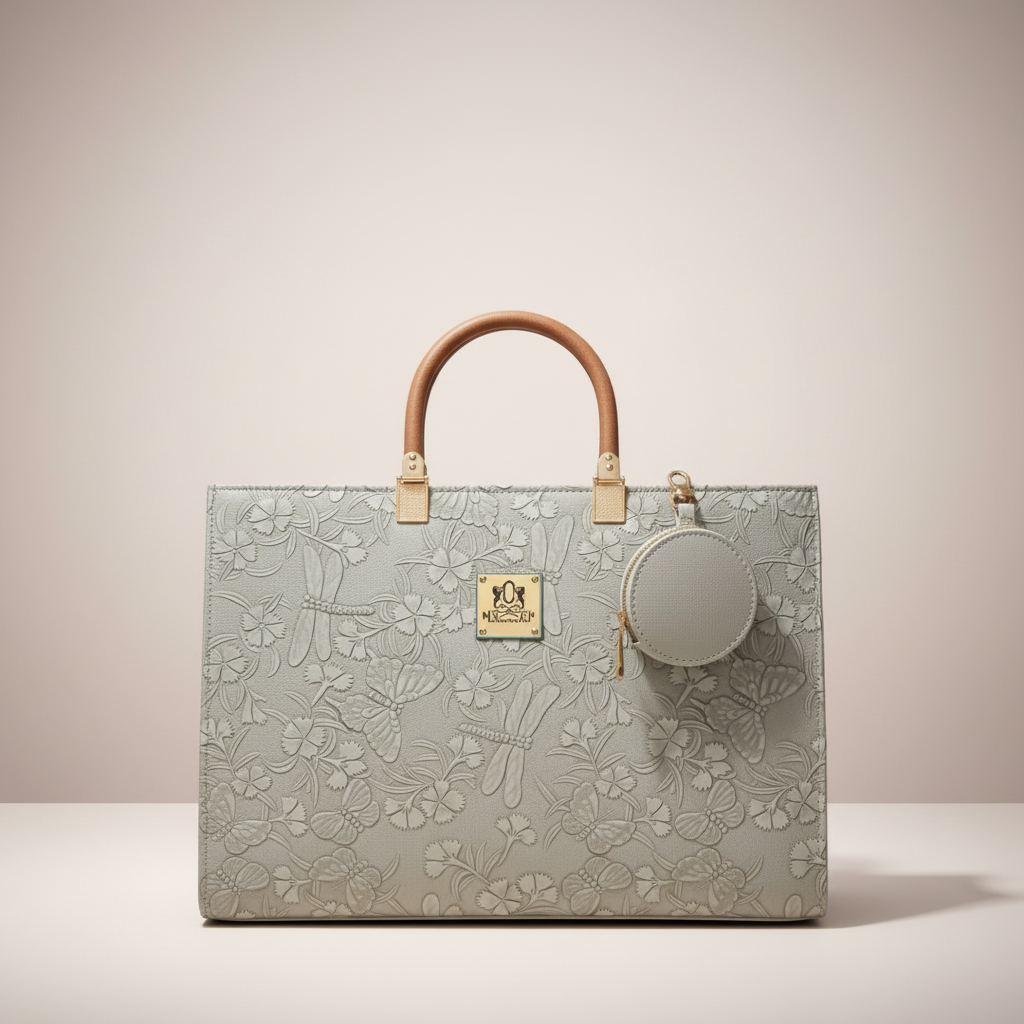 Elegant floral embossed ladies tote bag with coin pouch
