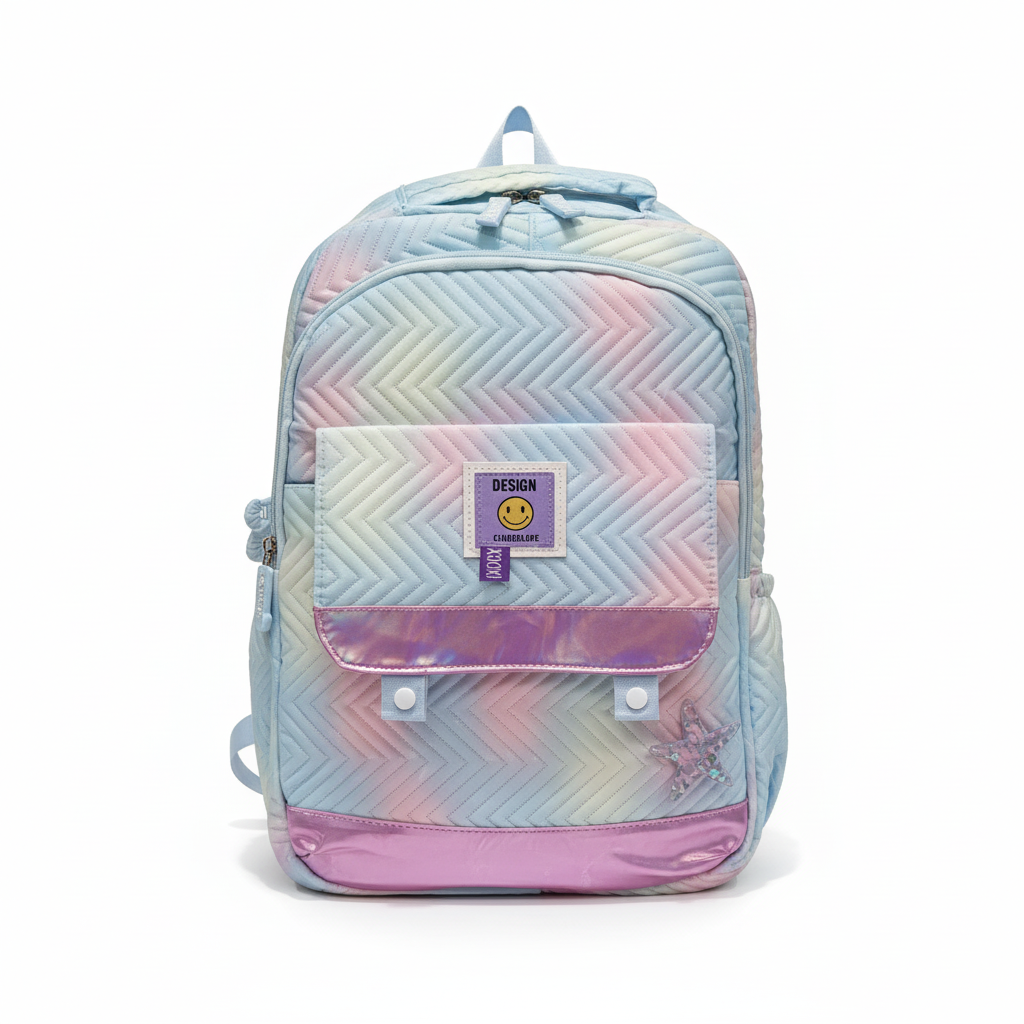 Kids pastel school backpack with unicorn rainbow design lightweight and comfortable
