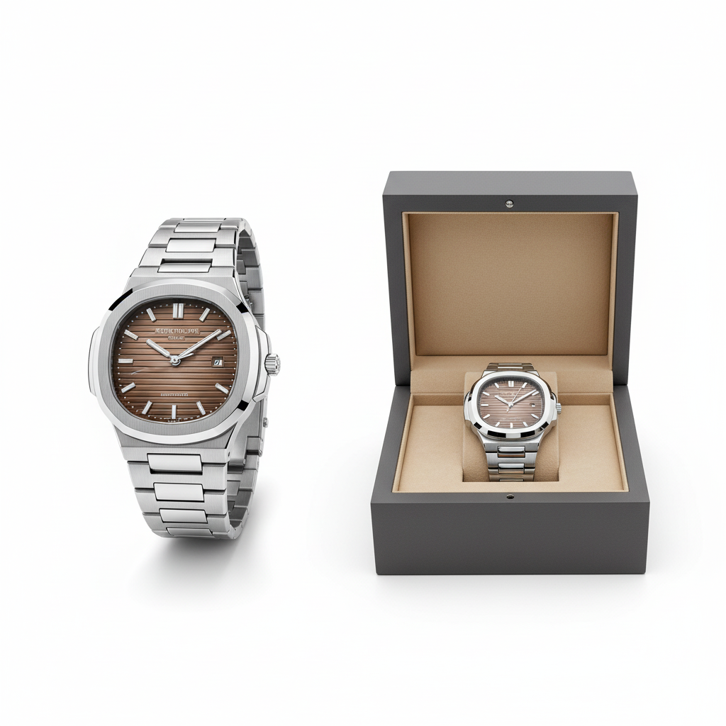 Silver Steel Watch with Brown Dial